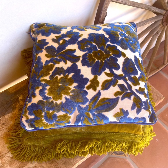 Vtg 1960’s-70’s VELVETEEN PILLOWS MCM Cottage Core Set of 2 Solid & Floral NICE! - Picture 12 of 12